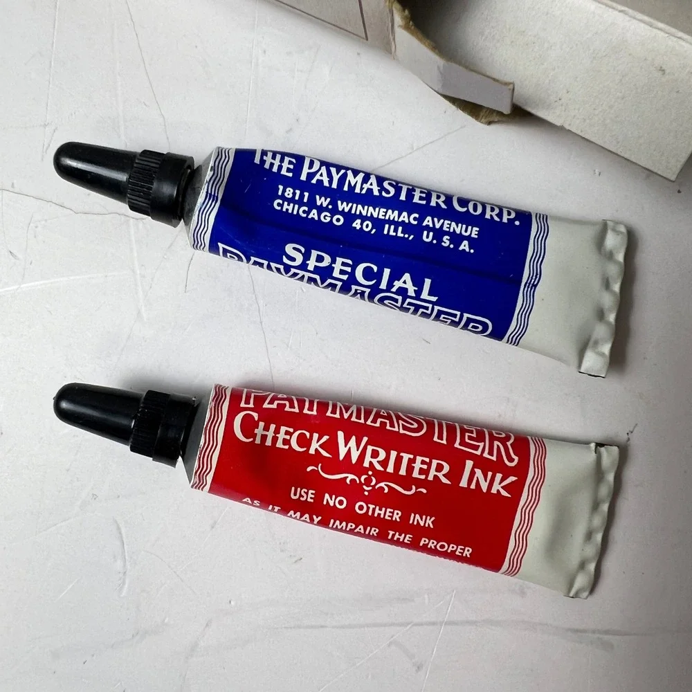 Vintage Paymaster Check Writer Ink Set Red Blue Office Supply Chicago IL Special